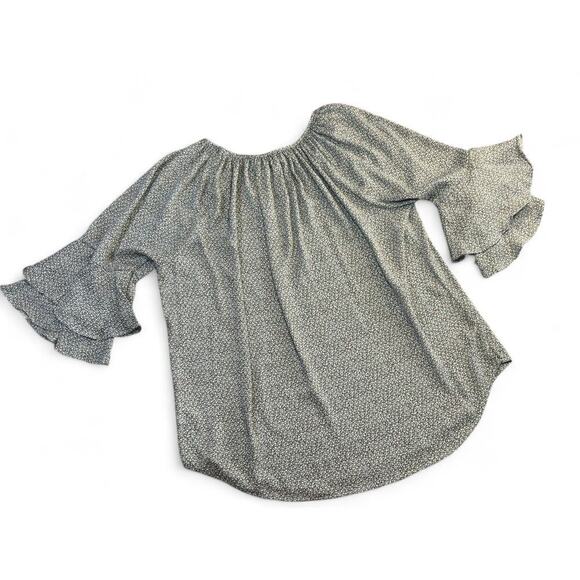 Chaps Women's Floral Boho Blouse Pullover Bell Sleeves Blue Patterned XL - Picture 1 of 8